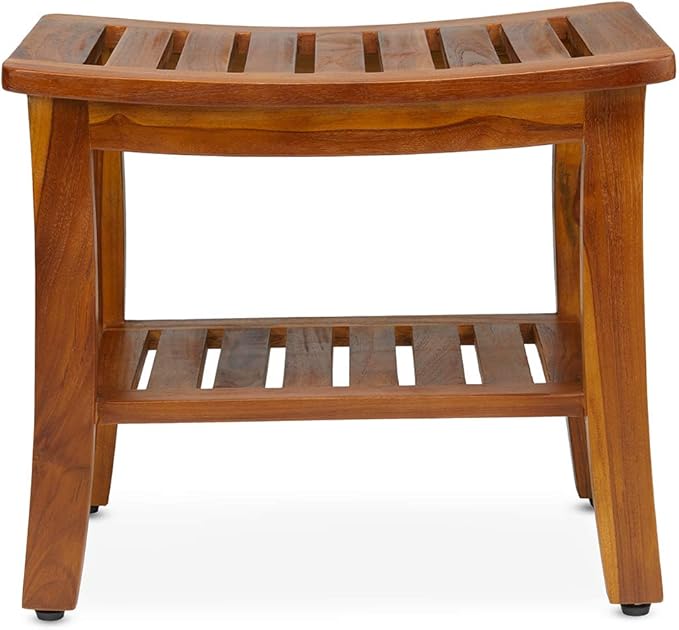 Teak Shower Bench 21 Inch, Fully Assembled Wood Bath Stool - Image 4