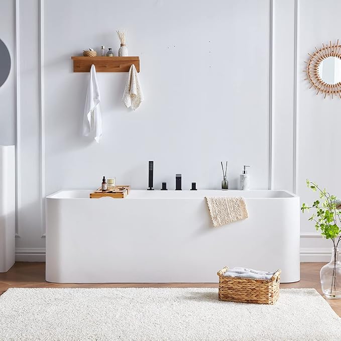 Cpingao 71" Stone Resin Freestanding Bathtub, Rectangular Shape Freestanding - Image 6