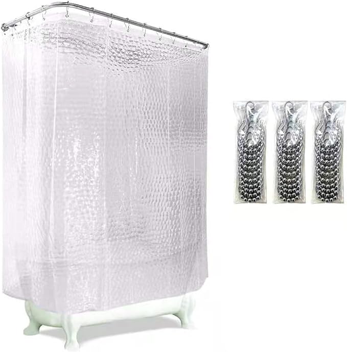Clawfoot Tub Clear Shower Curtain Liner Extra Wide Warp Around, Plastic EVA by De-Mediocre