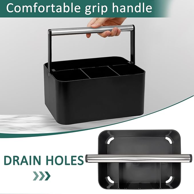 Black Shower Caddy Portable: Plastic Bathroom Caddy Countertop, Cleaning Caddy - Image 3
