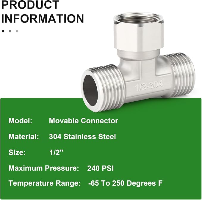 TAISHER 2PCS 304 Stainless Steel 3 Way Top Flexible Movable Tee Connector - Image 6