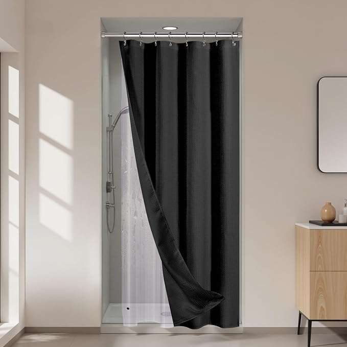 River Dream 3 in 1 Shower Curtain Set, Stall Waffle Fabric Shower Curtain and by RiverDream
