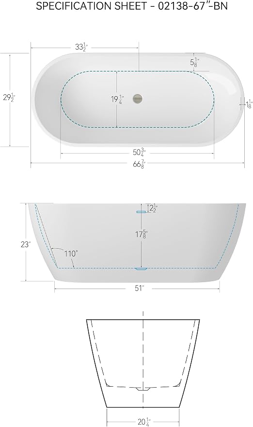 FerdY 67" Bali Elite Acrylic Freestanding Bathtub, Gracefully Shaped - Image 5
