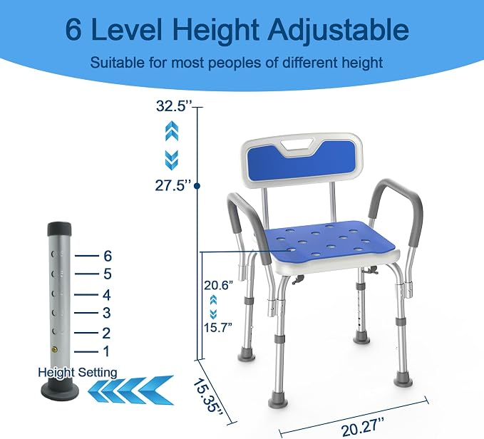 Shower Chair with Arms for Tub, Sturdy Aluminum Alloy Bath Chair, Slip - Image 4