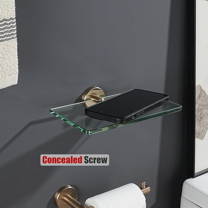 JQK Bathroom Glass Shelf, Tempered Glass Shower Storage 8 by 5 inches, 304 - Image 5
