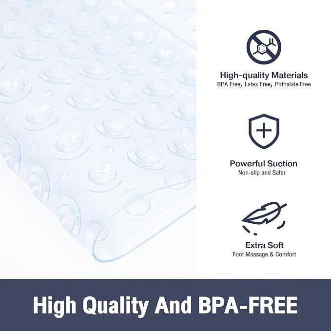 Clear Square Shower Mat Bathtub Mat Non Slip 21x21 Inch, Square Bath Mat - Image 3
