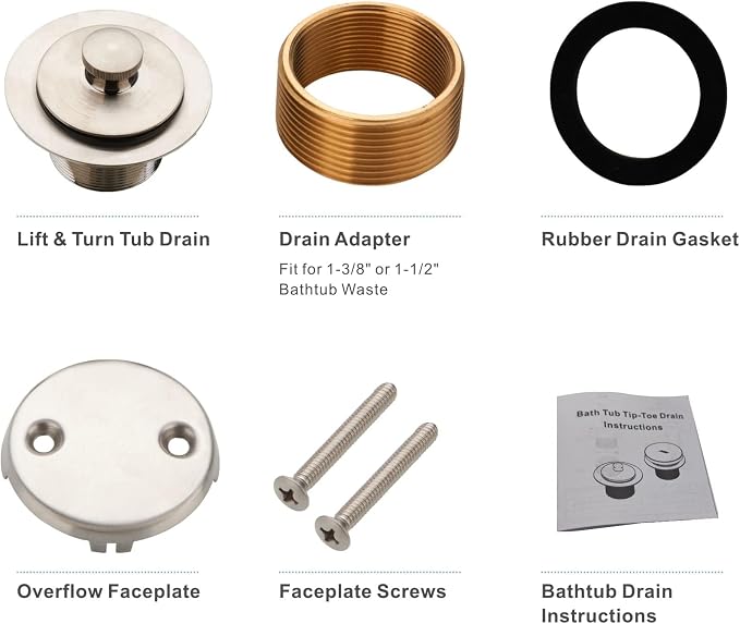 Brushed Nickel Tub Drain Lift &Turn Tub Trim Set - Image 5