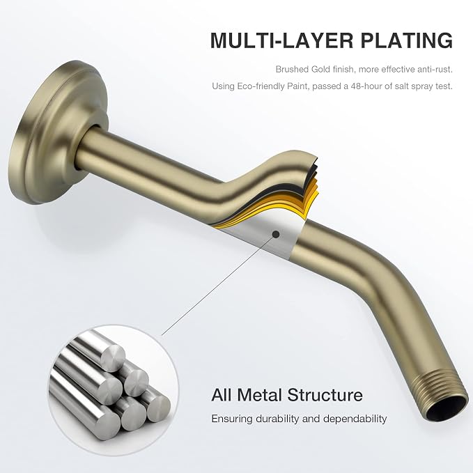 9 Inch Angled Shower Arm with Flange, Wall-Mounted Heavy Duty Stainless Steel - Image 4