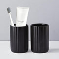 Black Toothbrush Holder, Ceramic Tooth Brush Holder Set, Ribbed Bathroom Cups by YabcY