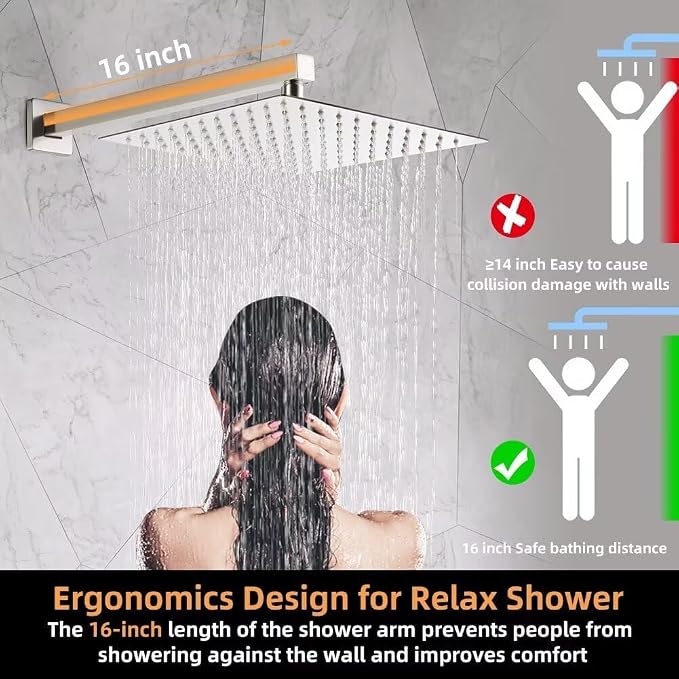 POP SANITARYWARE Shower Faucet Set Brushed Nickel Bathroom Rainfall 10 Inch - Image 7