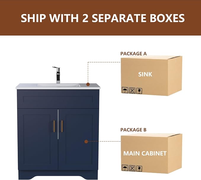 Bathroom 30" Vanity with Ceramic Sink, Wooden Double Door Bathroom Storage - Image 8