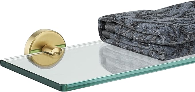 JQK Bathroom Glass Shelf Gold, Tempered Glass Shower Storage 14 by 5 inches by Homeimprovement