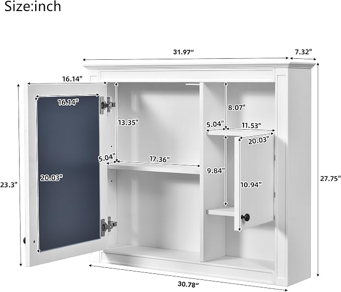 32'' White Bathroom Wall Cabinet - Image 2