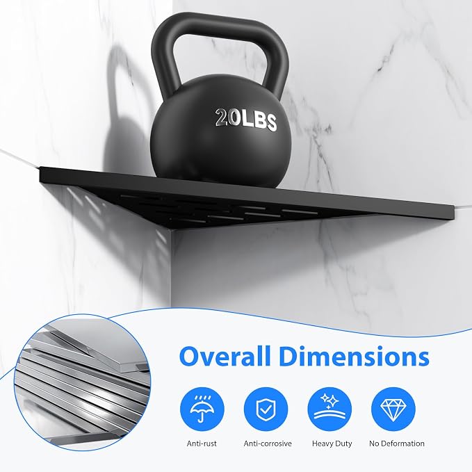POPFLY 10 Inch Corner Shower Shelf 2 Pack, 304 Stainless Steel Matte Black - Image 3