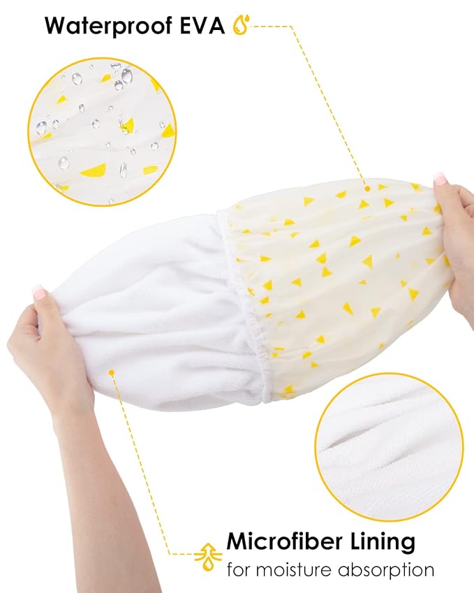 Auban Shower Cap, Shower Cap for Women Terry Cloth Lined EVA Exterior Reusable - Image 3