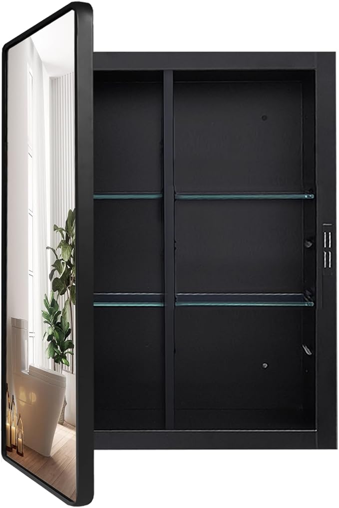 Black Medicine Cabinet 16x20 inch, Bathroom Mirror - Image 7
