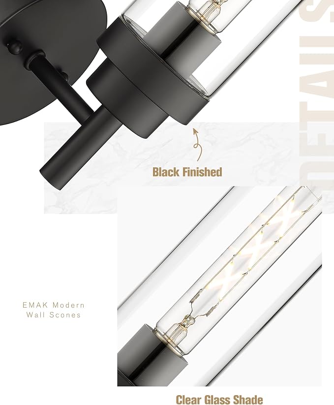 Emak Black Wall Sconces Set of Two, Modern Vanity Lights - Image 3