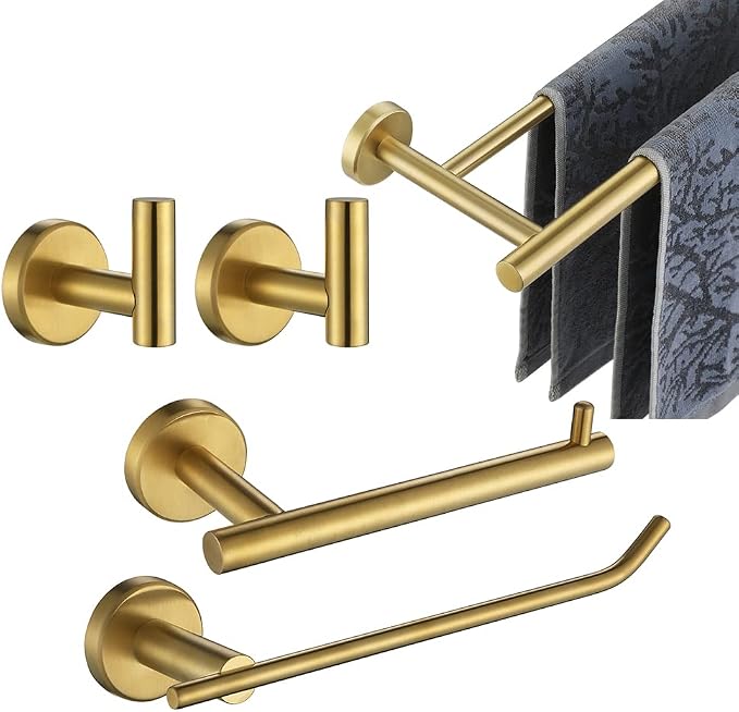JQK Bathroom Hardware Set, 5-Piece Bath Accessories Set Brass Gold Wall Mount by Homeimprovement