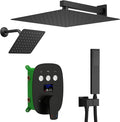 Matte Black Shower System Set Temperature Display Push Button Shower Faucet by KATAIS