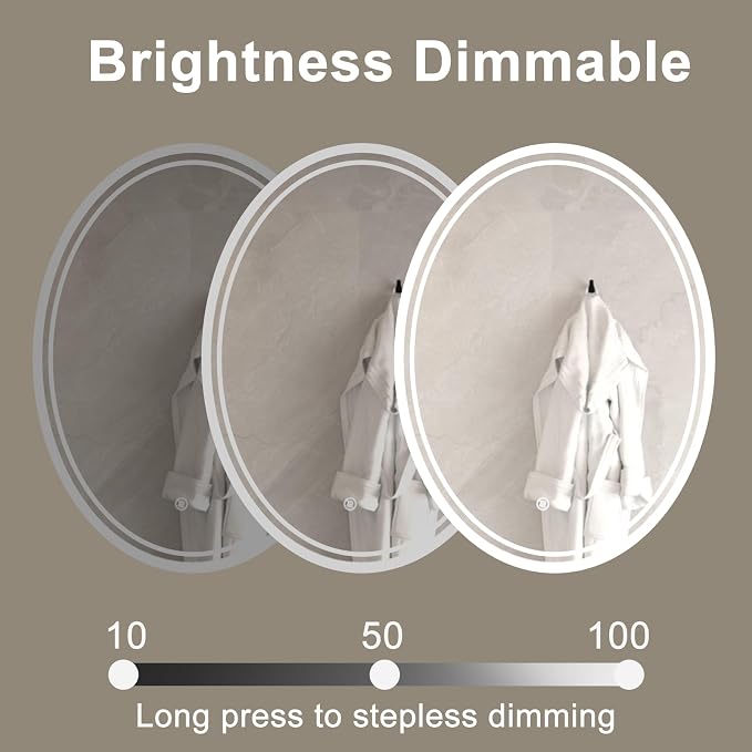28 x 20 inch Oval LED Bathroom Mirror Anti-Fog 3 Colors Light Dimmable Wall - Image 3