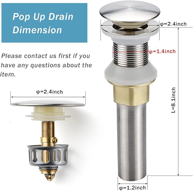 Bathroom Sink Drain, Drain Stopper Bathroom Sink Without Overflow, Pop Up Drain - Image 2