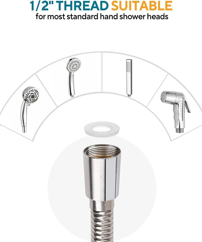 Flexible Stainless Steel Handheld 39 Inches Shower Hose, Brass Connectors - Image 7
