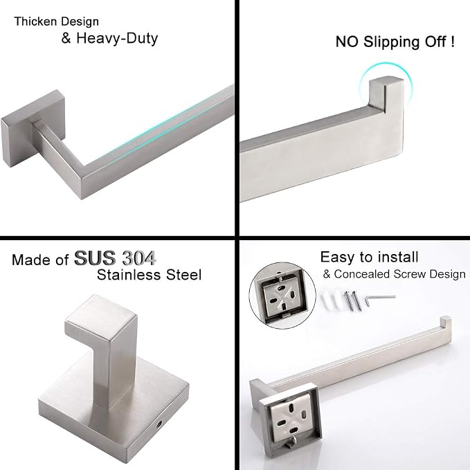 TURS 4 Pieces Bathroom Hardware Accessories Set Brushed Towel Holder Set - Image 6