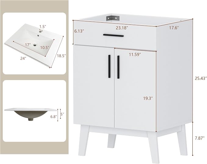 24" Bathroom Vanity with Sink, Vanity Combo with Two Soft Close Cabinet Doors - Image 2