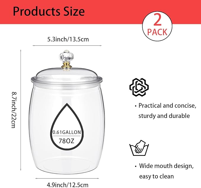 2-Piece Clear Plastic Jars, 78 oz Airtight Food Storage Canisters - Image 2