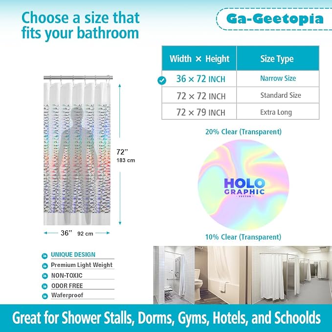 Ga-Geetopia Holographic Narrow Size 3D EVA Shower Curtain Liner Water Cube - Image 2