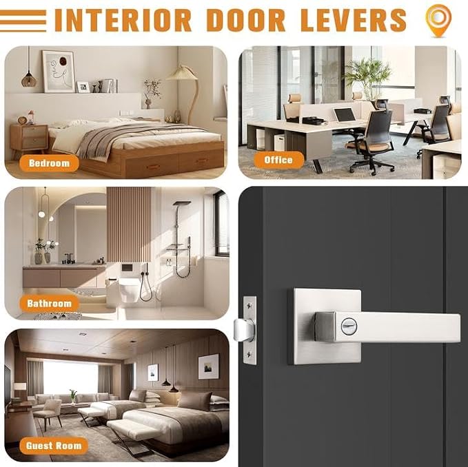 Probrico Interior Brushed Nickel Door Handle, Heavy Duty, Flat Square Privacy - Image 4