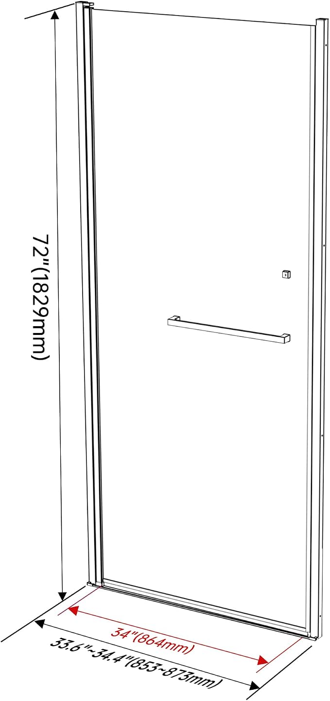 Frameless Pivot Shower Door 33-34" W x 72" H, Pivot Swing Shower Glass Door - Image 8