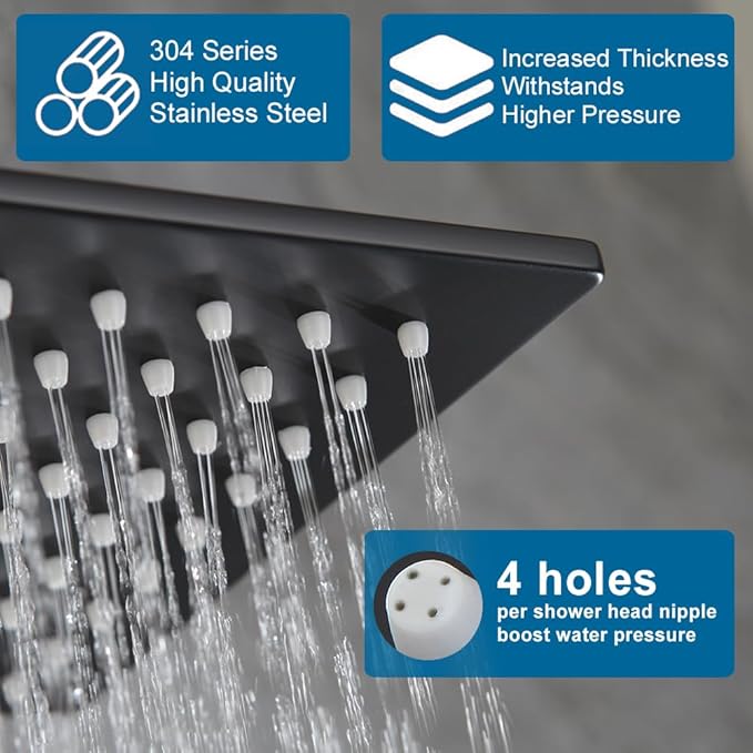 POP SANITARYWARE Matte Black Shower Tub Faucet Set Bathroom Rain Shower System - Image 3