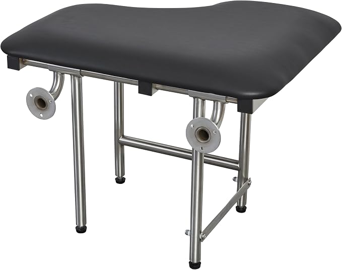 32" x 22.5" Black Padded Wall Mount Folding Right-Handed Transfer Bench Shower - Image 3