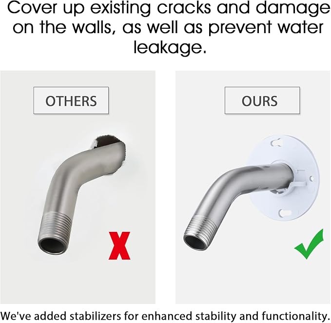6 Inch Shower Arm with Flange and Stabilizer Bracket, Wall Mounted Shower Pipe - Image 3