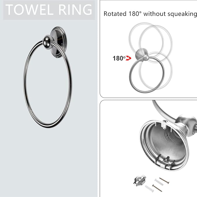 Newfun 8-Pieces Polished Chrome Bathroom Accessories Set, 24 Inch Bath Towel - Image 5