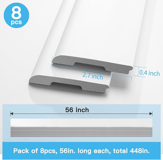 Art3d Wall Baseboard Molding Trim 8-Pack of 56 x 2.6 in., High Impact - Image 6