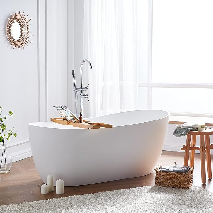 Cpingao Matte White Stone Resin Solid Surface Freestanding Bathtub, Modern by Cpingao