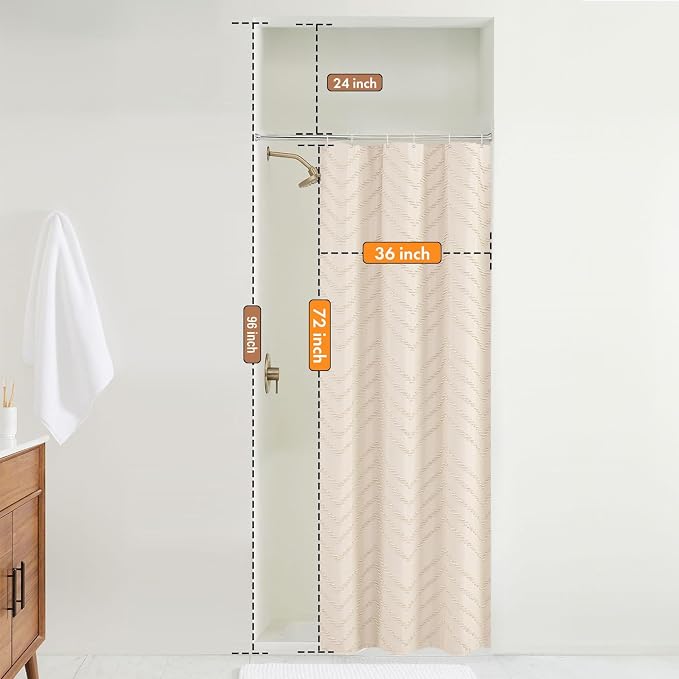 Small Stall Cream Boho Fabric Shower Curtain, 36x72 Half Size, Textured Tufted - Image 2
