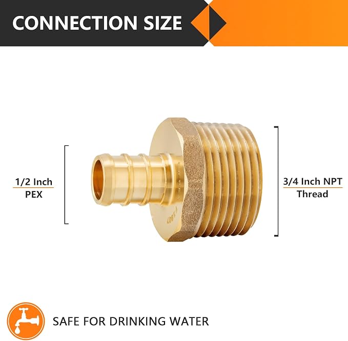 HeSun 100-Pack PEX Fittings, 1/2" PEX x 3/4" Male NPT, Brass Pex Male Adapter - Image 2