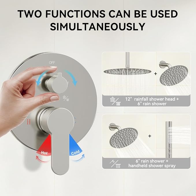 Shower Systems Shower Faucet Sets STARBATH 3 Way 12+6" Round Dual Rainfall - Image 2