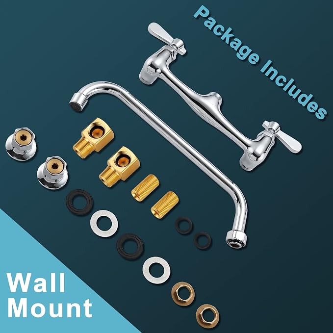8 Inch Commercial Kitchen Wall Mount Faucet, 8 Inch Center Wall-Mount Utility - Image 5