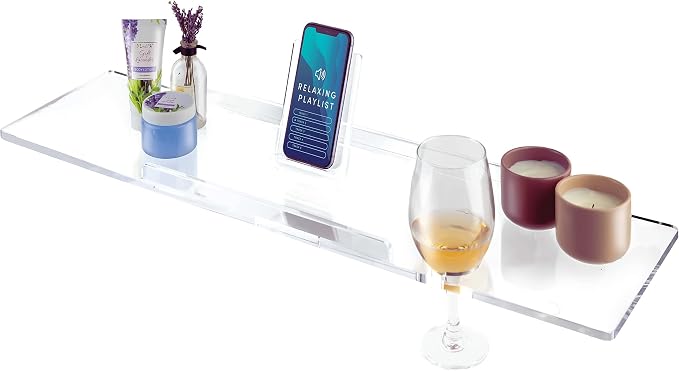 34" Supreme - Clear Acrylic Bathtub Tray Caddy Tub Shelf, Spa Board Luxury by REBECCA+LUXURIOUS+BATH