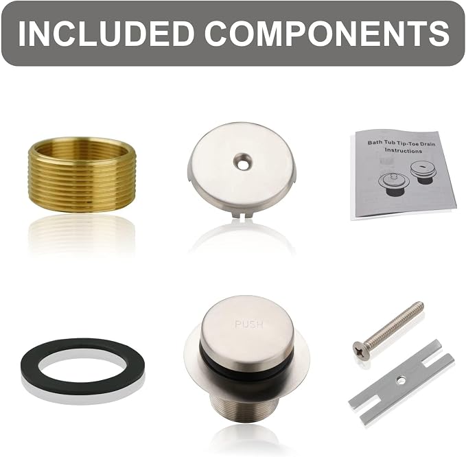 Brushed Nickel Bathtub Drain Tip-Toe Single Hole, Welsan Tub Drain Trim Set - Image 6