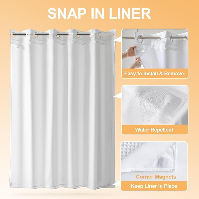 River Dream Long Cotton Blend No Hooks Needed Shower Curtain - Image 3