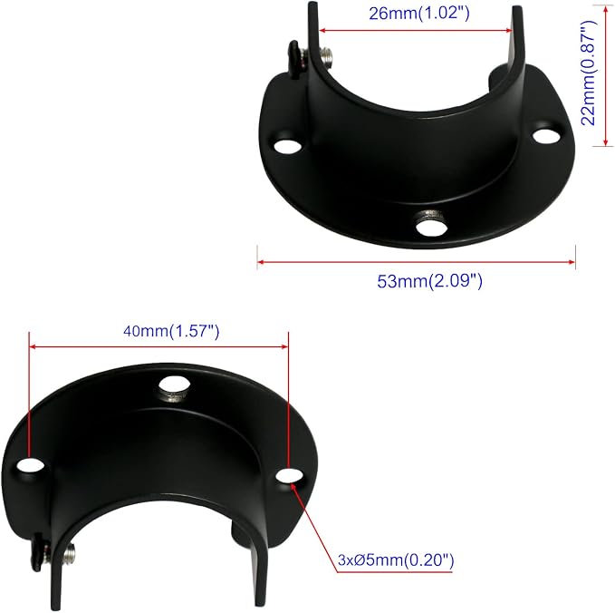 2Pcs Opening Diameter 25 mm, Stainless Steel Matte Black Flange Rod Bracket - Image 2