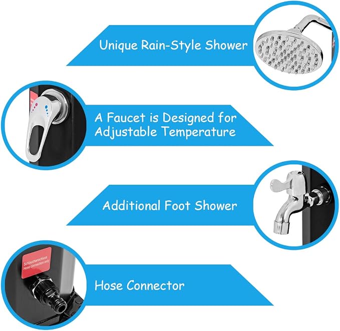 Giantex 7.2Ft 9.3 Gallon 2-Section Solar Heated Shower W/Shower Head Outdoor - Image 4