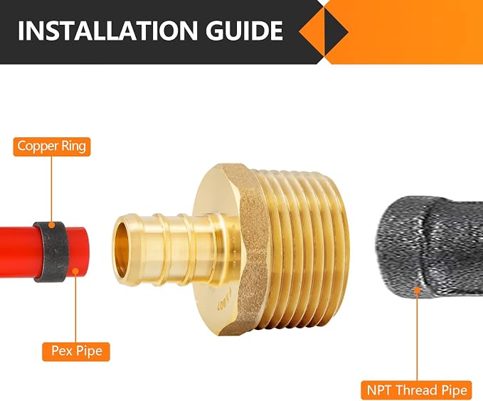 10-Pack HeSun PEX Fittings, 3/4" PEX x 1" Male NPT, Brass Crimp Male Adapter - Image 4