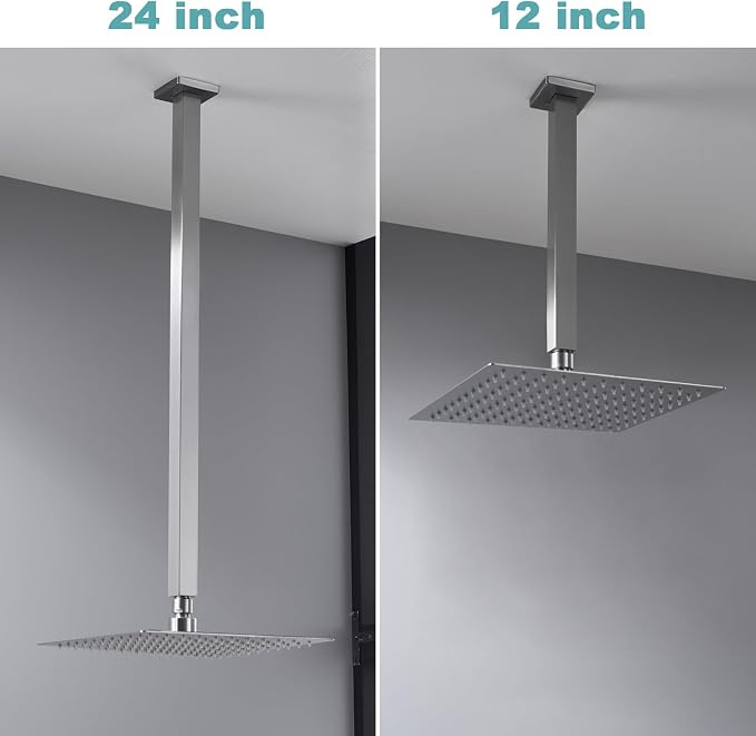 BESTILL 24 Inch Brushed Nickel Ceiling Mount Shower Arm and Flange, Square Rain - Image 4