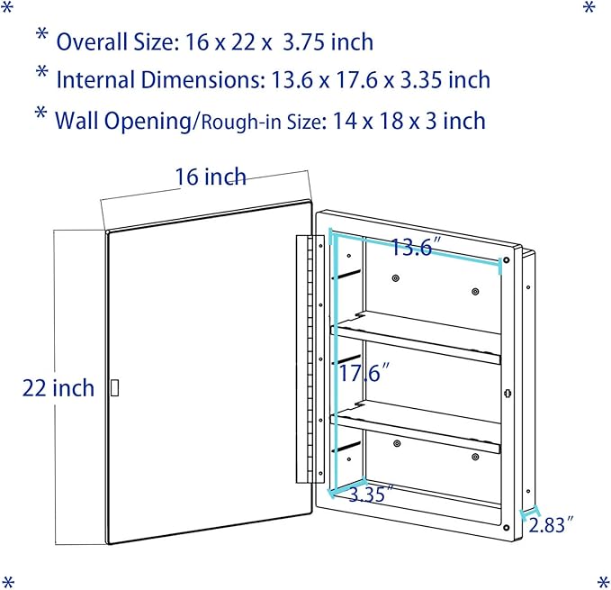Plastic Bathroom Medicine Mirror Cabinet 16 x 22 inch, Surface and Recessed - Image 3